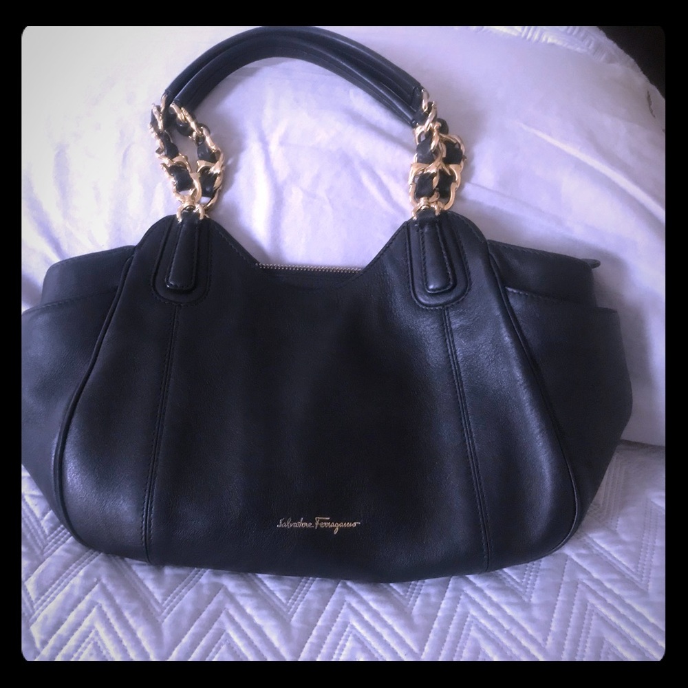 Salvatore Ferragamo black leather shoulder bag